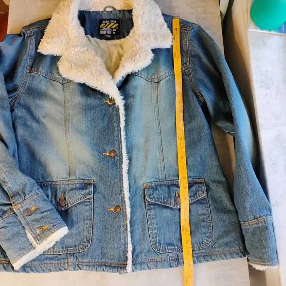 Vintage Aeropostale Big Rock Canyon Sherpa Hem Jean Jacket Unisex Men's Medium - Picture 12 of 15